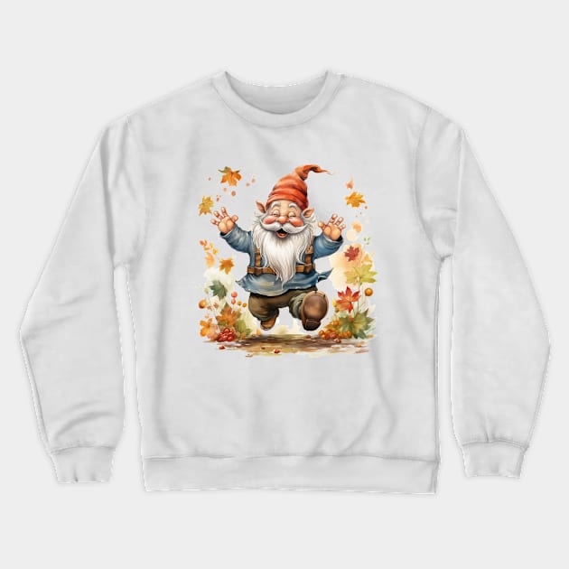 Autumn Happy Gnome #13 Crewneck Sweatshirt by Chromatic Fusion Studio